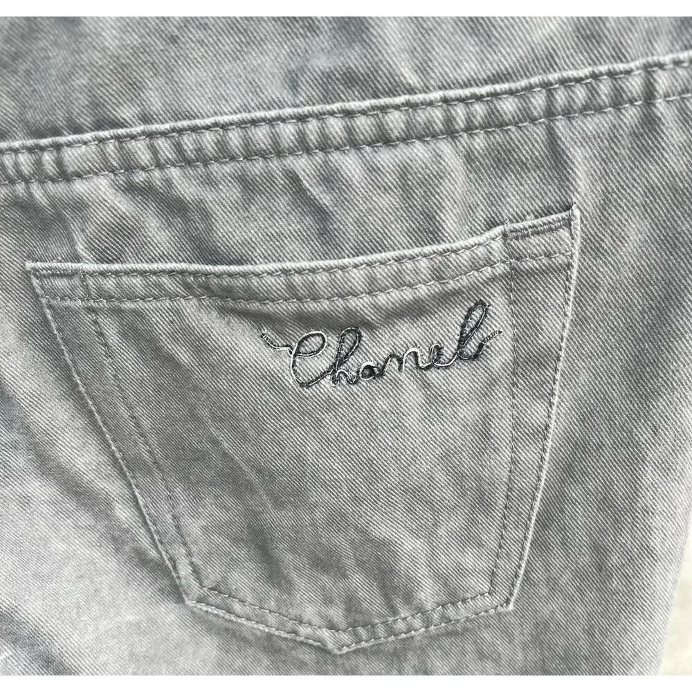 Y2K Vintage CHANEL Grey Wash Quilted Waist Skinny Denim Jeans Sz. 38  / 6 US